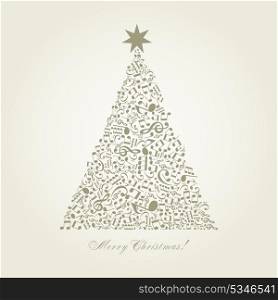 Christmas tree made of notes. A vector illustration