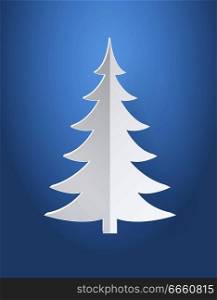 Christmas tree made of paper vector illustration isolated on blue background. Origami fir plant white color spruce decorative element for your design. Christmas Tree Made of Paper Vector Illustration