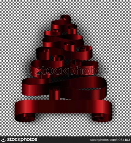 Christmas tree made of ribbons decoration stripes vector. Shape of pine with red tape branches, imitation of celebration spruce. Winter holidays decor, symbolic representation of triangle plant. Christmas tree made of ribbons decoration stripes vector.