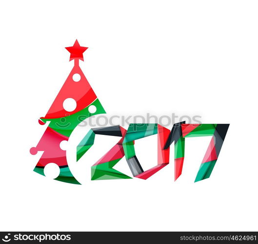 Christmas tree, New Year banner elements with white space for text