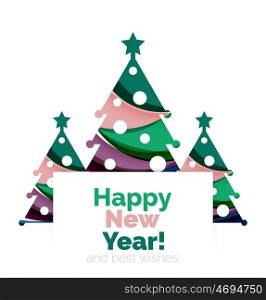 Christmas tree, New Year banner elements with white space for text