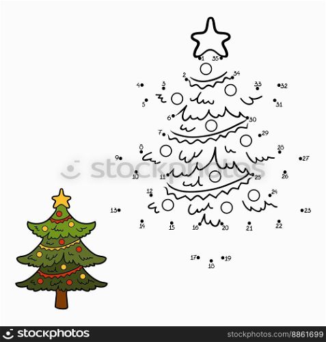 Christmas tree. Numbers dot to dot game for children