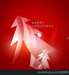Christmas tree, red shiny abstract background. Vector holiday illustration