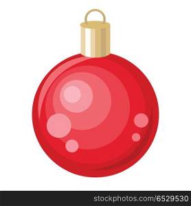 Christmas Tree Red Toy. Flat Style Design. Vector. Christmas red toy. Christmas ornament decoration made of glass, metal, wood, or ceramics used to festoon Christmas tree. Flat design. New Year celebrating. Winter holidays symbol. On white background
