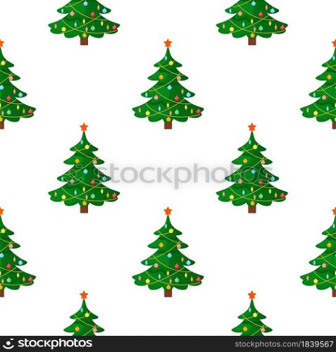 Christmas Tree Seamless Pattern in Flat Style. Vector XMAS Holiday Endless Background. May Be Used for Scrapbooking Design.