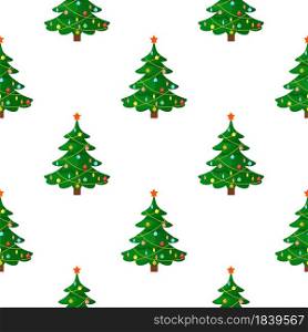 Christmas Tree Seamless Pattern in Flat Style. Vector XMAS Holiday Endless Background. May Be Used for Scrapbooking Design.