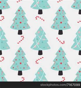 Christmas tree seamless pattern vector template in blue color. Christmas tree seamless pattern
