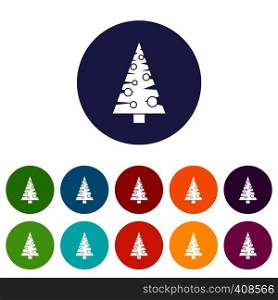 Christmas tree set icons in different colors isolated on white background. Christmas tree set icons