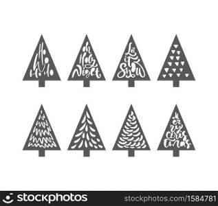 Christmas tree set laser cute. Paper cute doodle hand drawn holiday decor. Group of fir tree. Abstract doodle drawing woods. Vector art design illustration simple line.. Christmas tree set laser cute. Paper cute doodle hand drawn holiday decor. Group of fir tree. Abstract doodle drawing woods. Vector art design illustration simple line