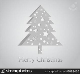 Christmas tree shape with snow flake and star on gray background - vector illustration paper cut style