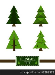 Christmas tree sign board collection of spruce icons with and without decorative elements vector illustration advertisement poster isolated on white. Christmas Tree Sign Board Collection Spruce Icons