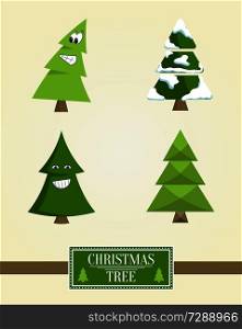 Christmas tree sign board collection of spruce icons with snow decorative elements, emoji pines vector illustration promo poster isolated on white. Christmas Tree Sign Board Collection Spruce Icons