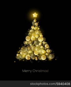 Christmas tree. Vector greeting. Vector illustration gold Christmas tree. Holiday background