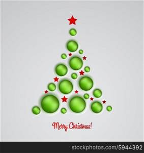 Christmas tree. Vector greeting. Vector illustration gold Christmas tree. Holiday background with baubles and star