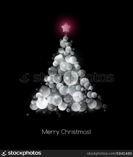 Christmas tree. Vector greeting. Vector illustration silver Christmas tree. Holiday background