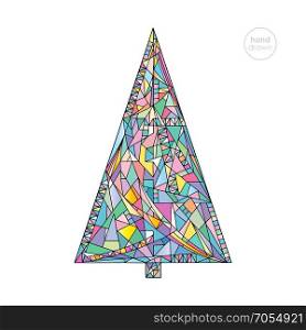 Christmas tree vector illustration in modern style. Hand drawn New Year background.. Christmas tree vector illustration in modern style. Hand drawn Xmas New Year background.