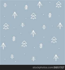 Christmas tree vector seamless, repeat pattern. White trees on blue background. 