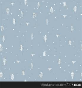 Christmas tree vector seamless, repeat pattern. White trees on blue background. 