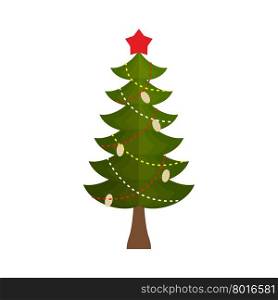 Christmas tree with a star and buds on a white background. Vector illustration&#xA;
