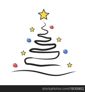 Christmas tree with decorations. Celebrating Christmas and New Years. Doodle style. Vector illustration