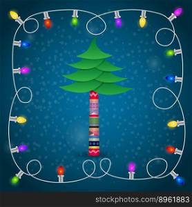 Christmas tree with garland winter postcard vector image