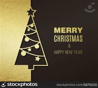 Christmas tree with glitter effect. Vector Christmas tree with gold glitter effect. Holiday background
