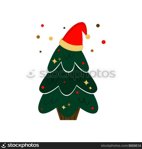 Christmas tree with holiday hat. Season greetings. Christmas tree with holiday hat. Season greetings.