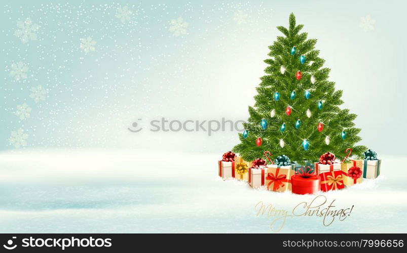 Christmas tree with presents background. Vector