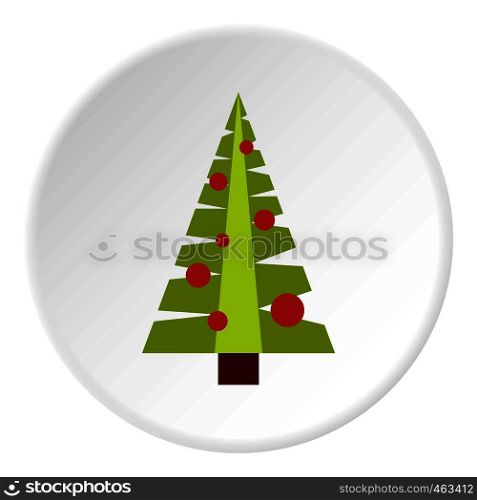 Christmas tree with toys icon in flat circle isolated vector illustration for web. Christmas tree with toys icon circle