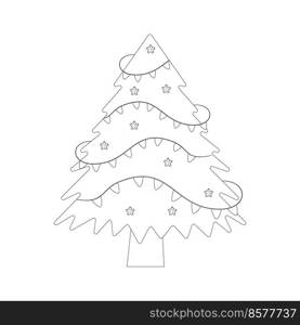 Christmas tree with tree ball and tree toy. Color book. Flat vector illustration.. Christmas tree with tree ball and tree toy. Color book. Flat vector illustration