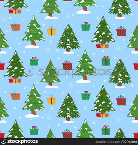 Christmas tree with tree ball and tree toy seamless pattern. Flat vector illustration.. Christmas tree with tree ball and tree toy seamless pattern. Flat vector illustration