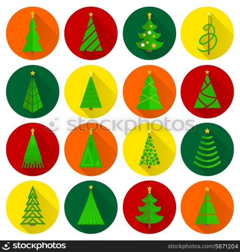 Christmas tree xmas celebration holiday flat round buttons icons set isolated vector illustration