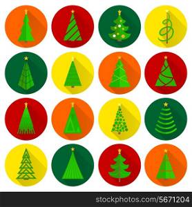 Christmas tree xmas celebration holiday flat round buttons icons set isolated vector illustration
