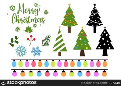 Christmas Trees and christmas lights, New Years and xmas icon, vector illustrations.