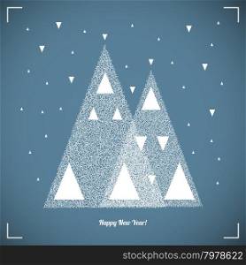 Christmas trees in snow forest. Happy New Year Vintage Background. Christmas trees in snow forest. Merry Christmas Vector Illustration.