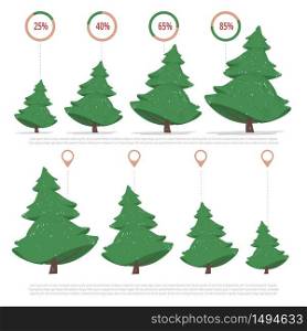 Christmas Trees Production and Trade on Winter Holiday Celebration Season Cartoon Vector Infographics Banner or Poster Template with Statistics Diagrams, Graphs and Various Size Spruces Illustrations