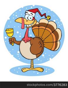 Christmas Turkey Cartoon Character Ringing A Bell