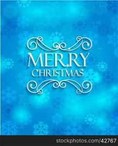 Christmas typographic label for Xmas holidays design. Calligraphic vector Decoration.. Merry Christmas on blue background.