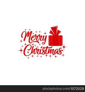 Christmas Typographic With Gift icon. Christmas vector background template.