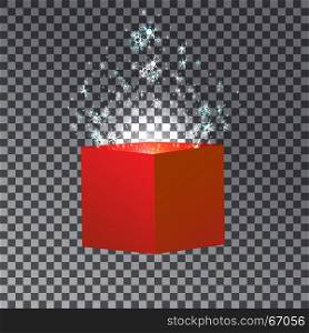 Christmas vector background. Abstract vector background with opened red present box with lights inside. Can be used for web, print, christmas or greeting card
