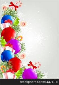 Christmas vector background with decorations and gifts