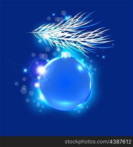 Christmas vector background with shining blue ball