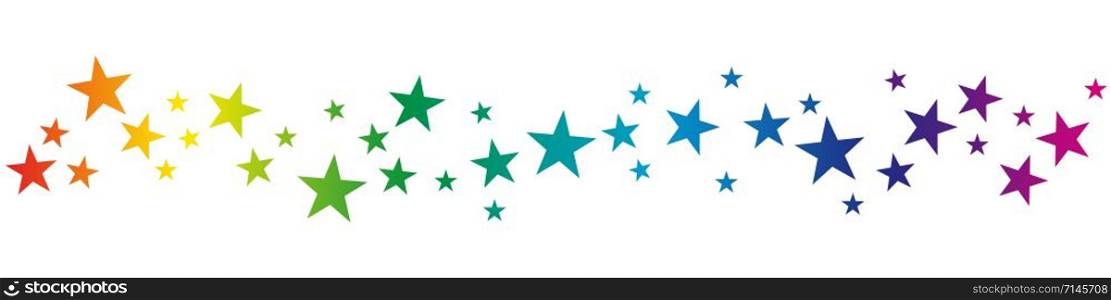 Christmas vector banner. Rainbow stars on white background