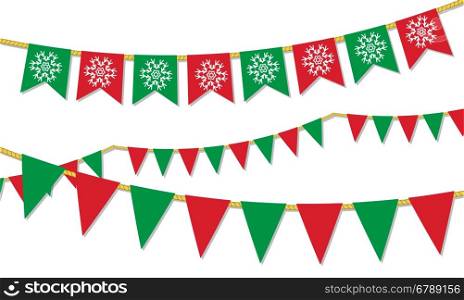 Christmas vector decoration set. Christmas vector decoration set. Red and green flags and garlands on white background. Merry christmas set of garlands and buntings