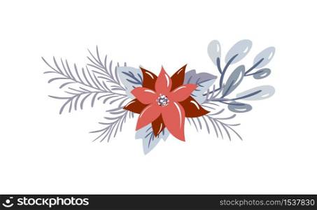 Christmas vector floral bouquet with berries and fir branches with place for text. Isolated xmas illustration for winter greeting card design, divider.. Christmas vector floral bouquet with berries and fir branches with place for text. Isolated xmas illustration for winter greeting card design, divider