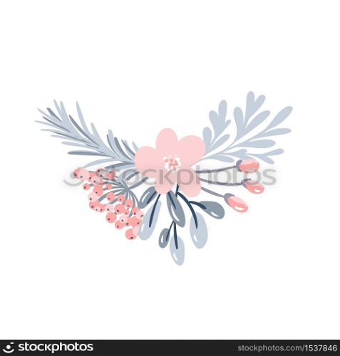 Christmas vector floral bouquet with berries and fir branches with place for text. Isolated xmas illustration for winter greeting card design.. Christmas vector floral bouquet with berries and fir branches with place for text. Isolated xmas illustration for winter greeting card design