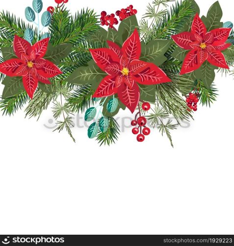 Christmas vector floral composition wreath with winter cone branches and berries. Modern design for Holidays invitation card poster, banner greeting card, postcard packaging print.. Christmas vector floral composition wreath with winter cone branches and berries. Modern design for Holidays invitation card poster, banner greeting card, postcard packaging print