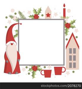 Christmas vector frame with Santa Claus on white background. . Christmas frame with Santa Claus.