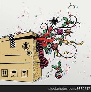 christmas vector illustration of a box with gifts and decorations