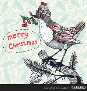 Christmas vector illustration of a winter bird